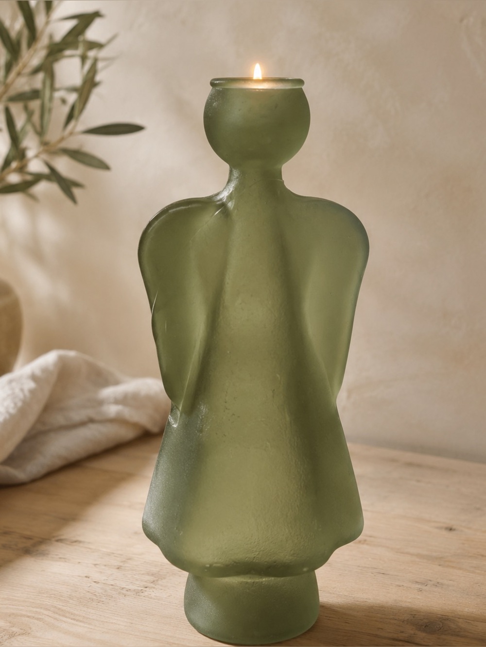 Green Recycled Glass Angel Candle Holder